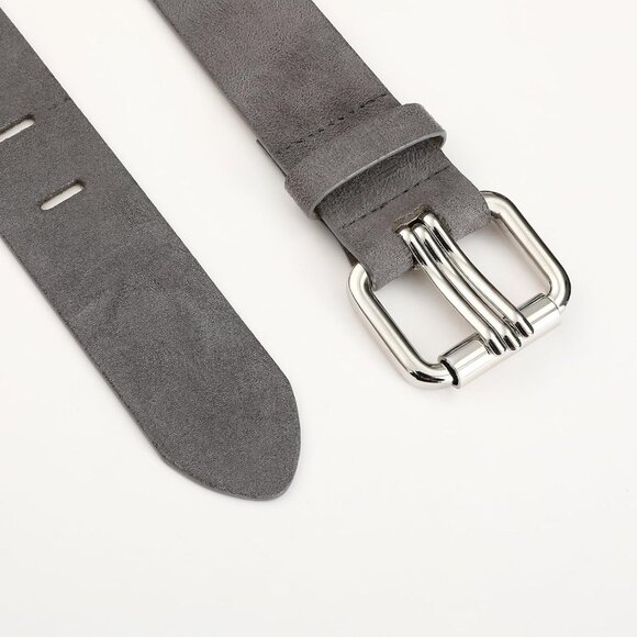 Women Leather Wide Fashion Thick Dress Belt With Gold Buckle Belt Suede Grey - Picture 3 of 6